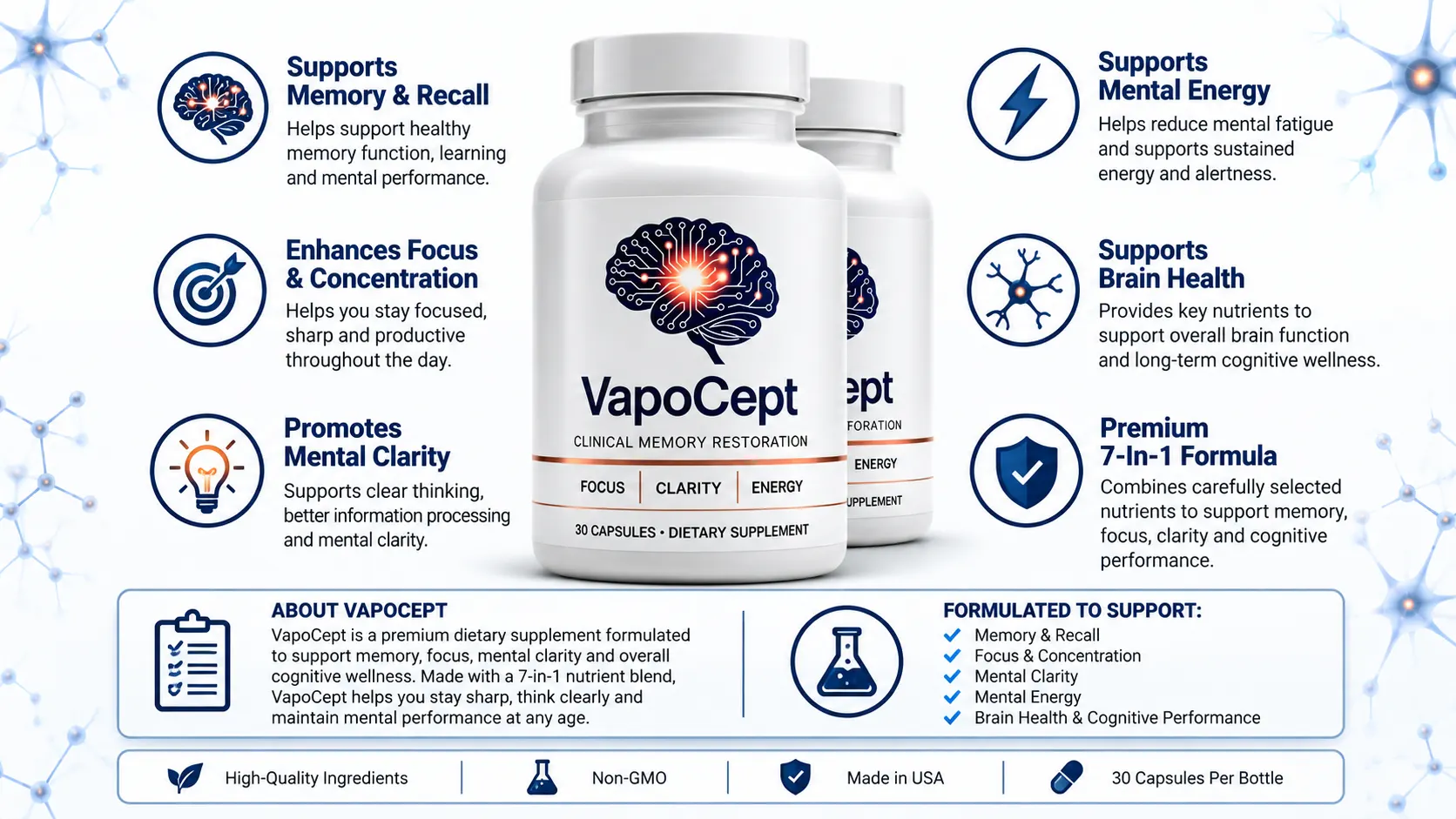 VapoCept Clinical Memory Restoration Supplement Bottles